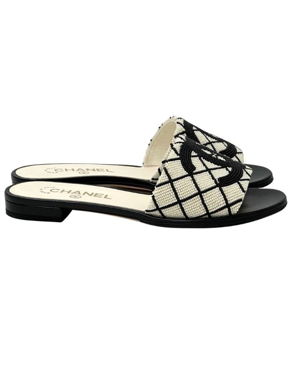 Chanel Sandals CC Logo Beads White Black 38 Summer - Picture 3 of 14
